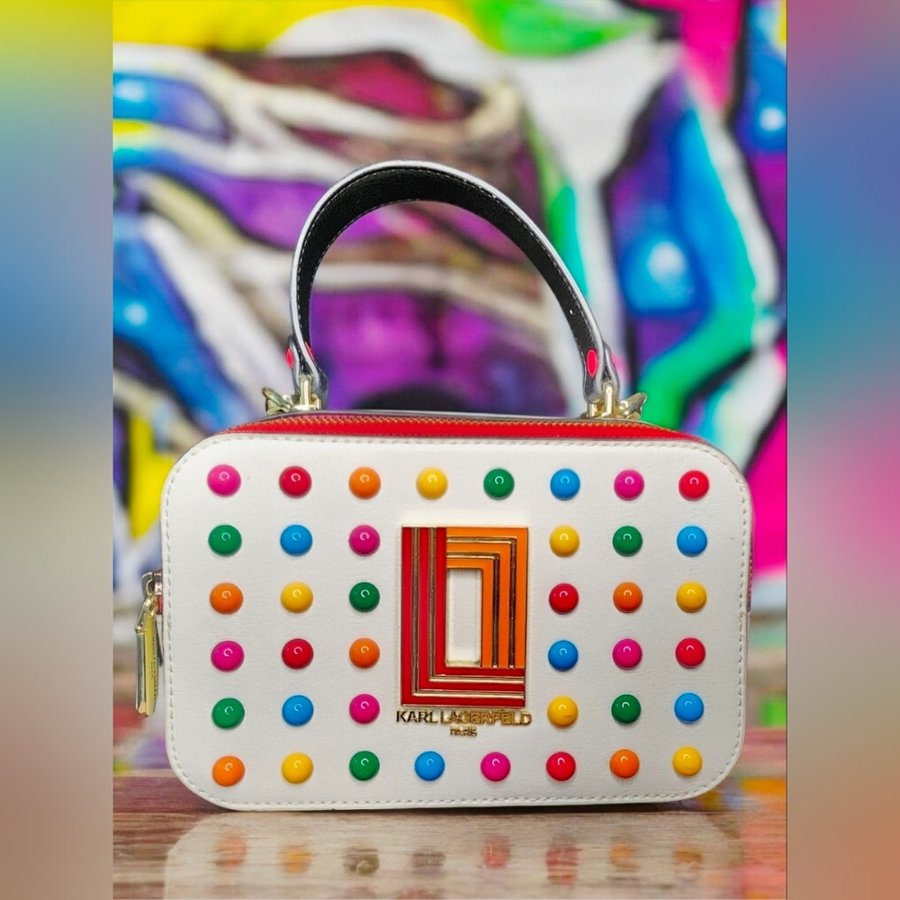 Karl Lagerfeld Multicolor Paris Simone Studded Leather Crossbody Bag NWOT